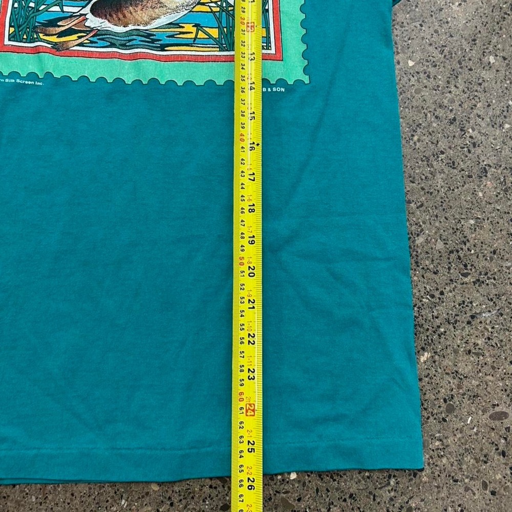Vintage 80s Teal Single Stitch Annal Bird Nature T-Shirt (Size Medium) - Picture 4 of 5